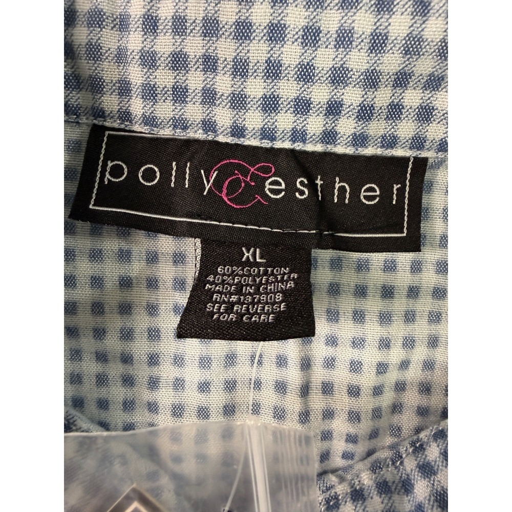 Polly & Esther Womens XL Gingham Button Down Shirt Blue White PW11005PMC NWT - Picture 9 of 9